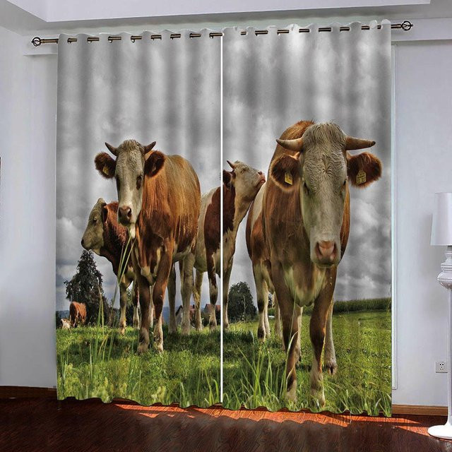 A Family Of Home Textiles Highland Kuh Vorhänge mit Tier-Motiv, 2 Paneele, halbtransparent, Mehrfarbig, Breite: 100 cm, Höhe: 160 cm - Bild 1