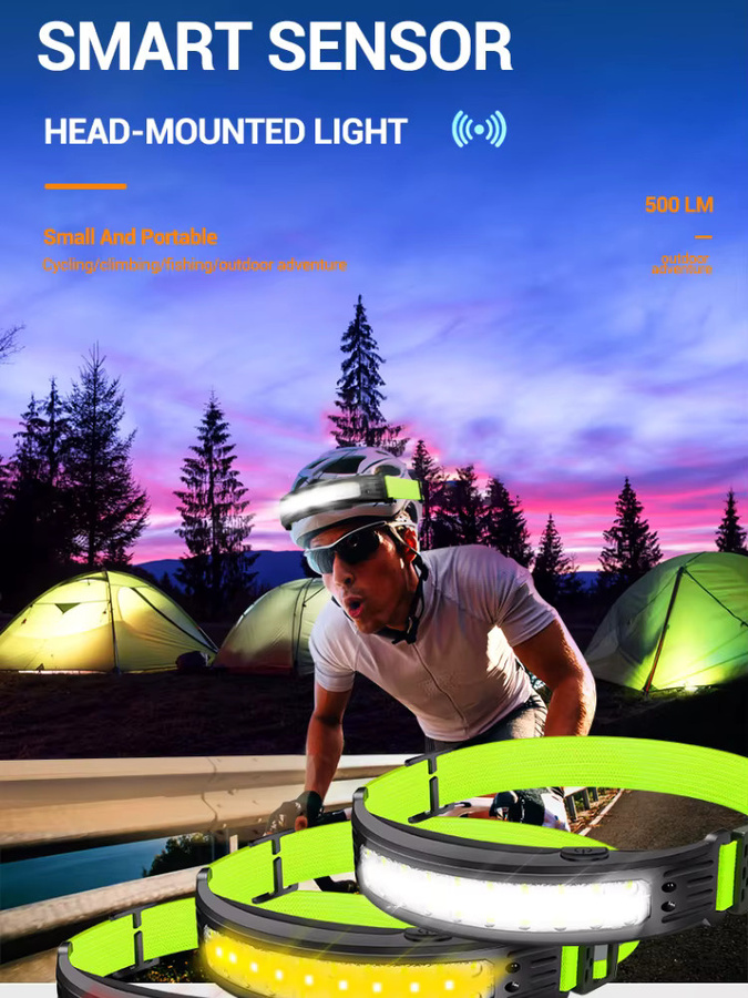 XIWANGFIRE LED COB Stirnlampe mit Bewegungsmelder, USB wiederaufladbare wasserdichte LED-Taschenlampe für Outdoor, Camping und Angeln - Bild 7