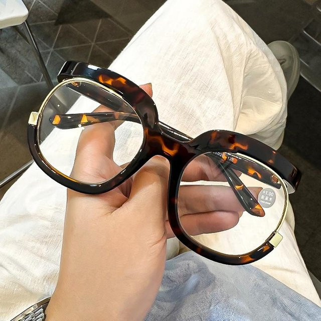 Lesebrille für Damen, Rund, Metall, Vollrand, transparent, brown - Bild 1