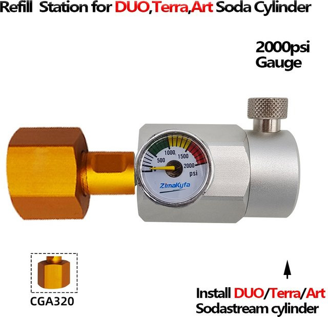SodaStream DUO Art Terra CO2-Nachfüllstation Adapter mit Schnellanschluss und CGA320 Gewinde für große Karbonisierungstanks - Bild 1