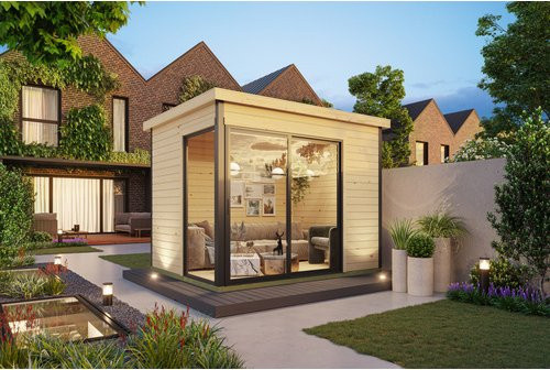 Lasita Gartenhaus Austin Blockbohlenhaus mit Flachdach, naturbelassen braun, B/H/T: 300 x 239,4 x 240 cm - Bild 1