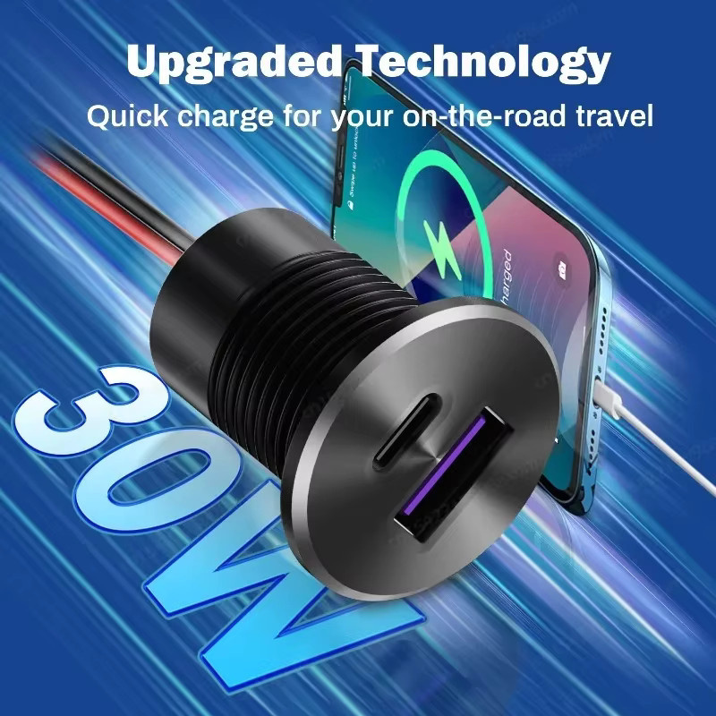 Aluminium USB Steckdose für Wohnmobile mit PD3.0 Typ-C und QC3.0 Schnellladefunktion, 12V/24V 36W, Farbe: Silber - Bild 3