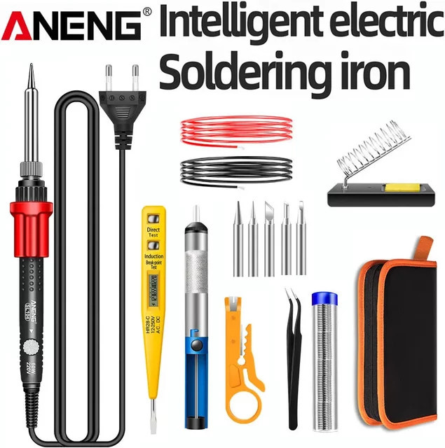 ANENG Elektrischer Lötkolben SL104 Set mit Lötspitzen, 60W, Einstellbare Temperatur, 220V, Rot - Bild 1