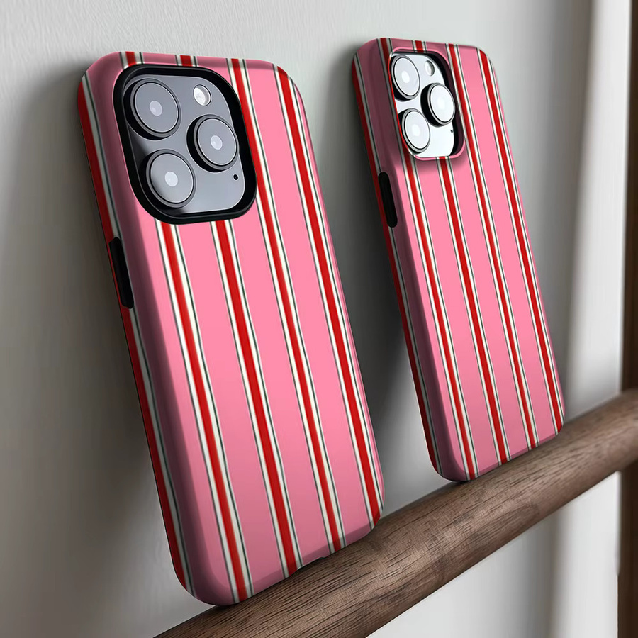 CaseLumi Matte Bumper MagSafe Schutzhülle für iPhone 17 16 15 14 13 Pro Max Stoßfeste PC-Hülle Rosa Rot Weiß Gestreift - Bild 2