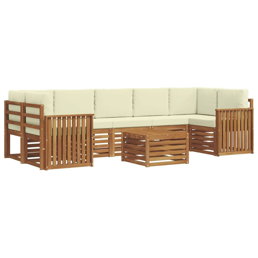 vidaXL Sofagarnitur 8-teilig aus Massivholz Akazie in Natur und Beige mit Polsterung und Kissen - Bild 2