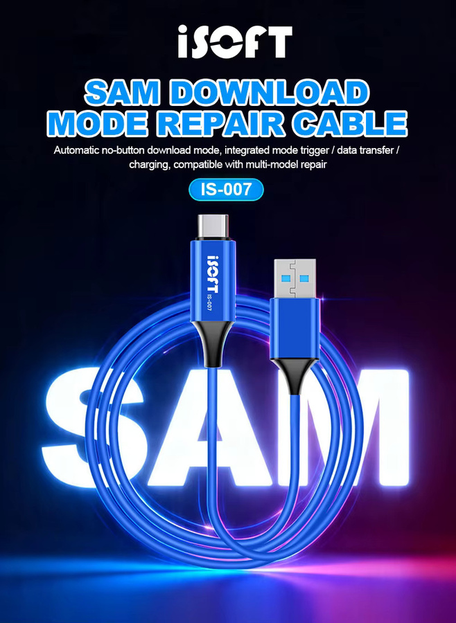 iSOFT IS-007 3-in-1 Reparatur-Datenkabel in Blau für Samsung S8-S25 Serie mit Download-Modus und automatischem Einstieg zur Datenwiederherstellung - Bild 2