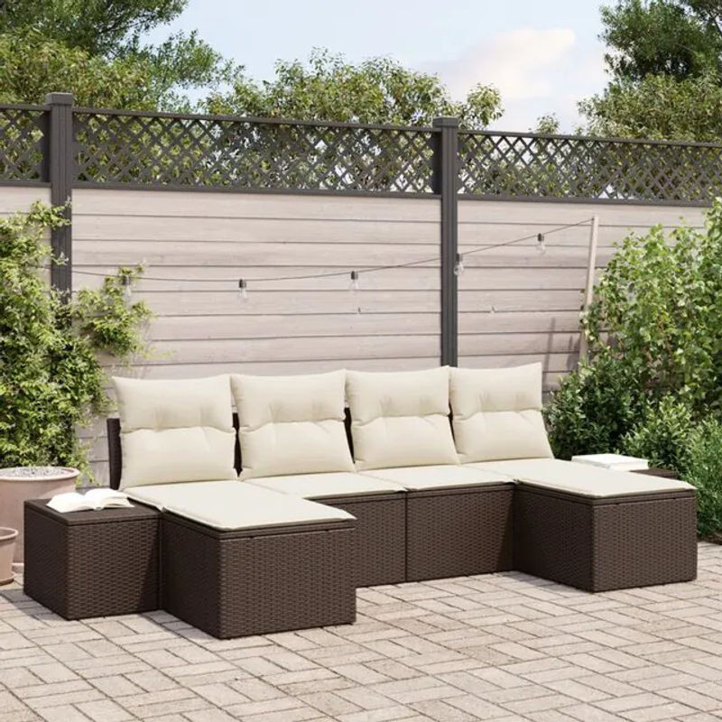 vidaxl Garten-Sofa-Set aus Poly-Rattan mit 6 Kissen in Braun - Bild 1