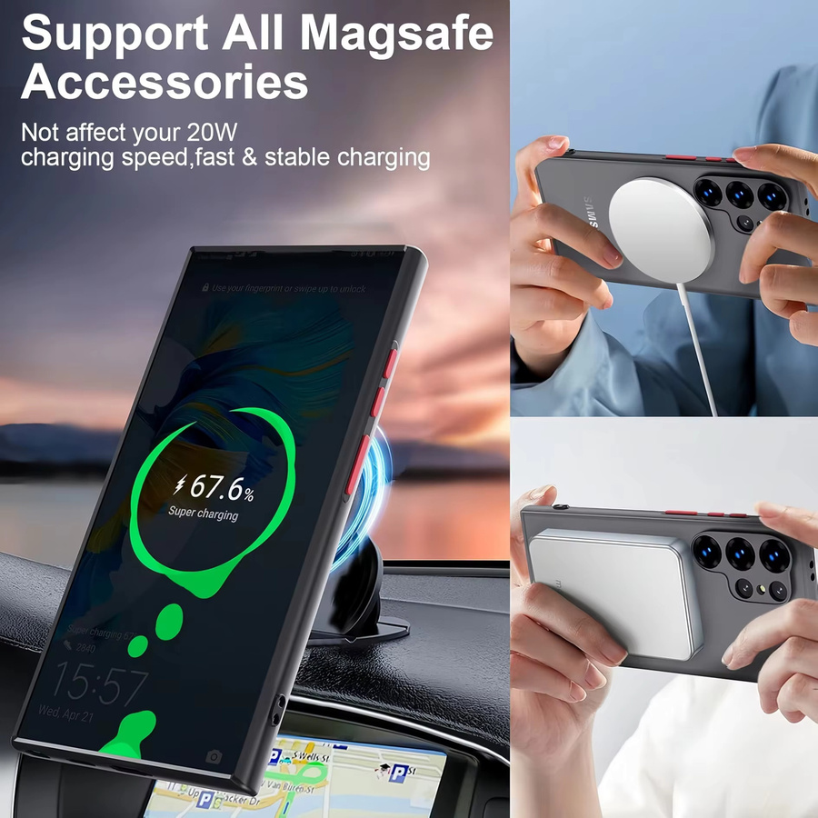 Transparente Schutzhülle für Samsung Galaxy S25 Ultra mit magnetischem Schutz und mattem Farbakzent in Grün - Bild 3