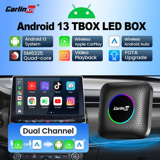 CarlinKit Android 13 TV-Box mit Wireless CarPlay und Android Auto, Ambient Adapter für Netflix, Youtube, IPTV und Spotify, Schwarz, mit GPS - Bild 1