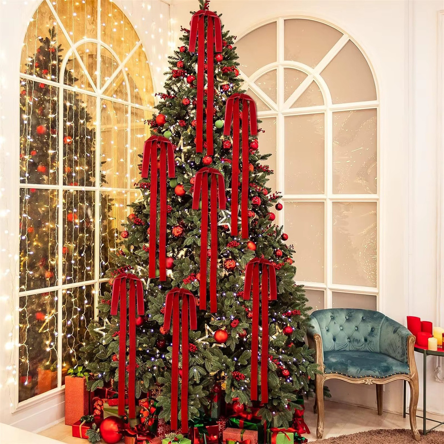6er Set rote Samt-Schleifen für Weihnachtsdekoration, ideal für Christbaum, Kränze und Geschenkverpackungen - Bild 4