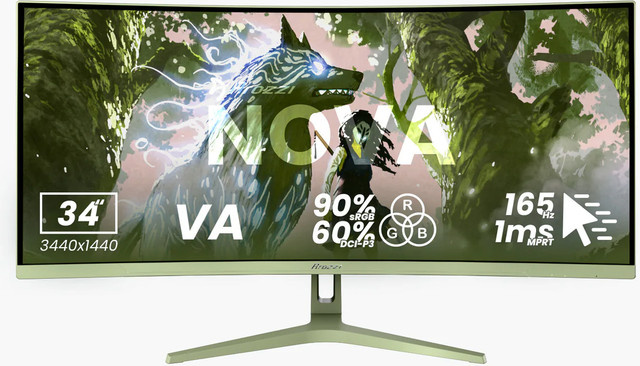 Arozzi Nova Gaming-Monitor, 34 Zoll, Curved, WQHD, VA, 165 Hz, Grün - Bild 1