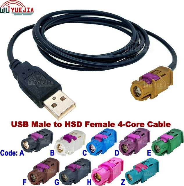 WUYUEJIA USB zu HSD Kabel mit 4Pin Jack LVDS für Mercedes Benz, Audi, VW und Bentley, USB AM zu HSD Code A/B/C/D/E/F/G/H/K/Z, weiblich - Bild 1