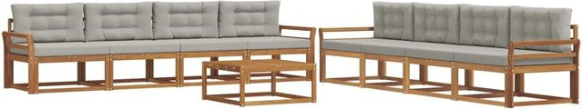 vidaXL Outdoor-Sofagarnitur aus Akazienholz in L-Form mit 9-teiligem Set, Farbe Grau und Natur, inklusive wetterfesten Kissen und Tisch - Bild 1