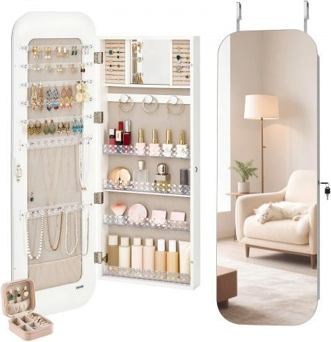 VEVOR Schmuckschrank mit Ganzkörperspiegel in Weiß, abschließbarer Schmuckorganizer zur Wandmontage, Höhe: 108 cm - Bild 1