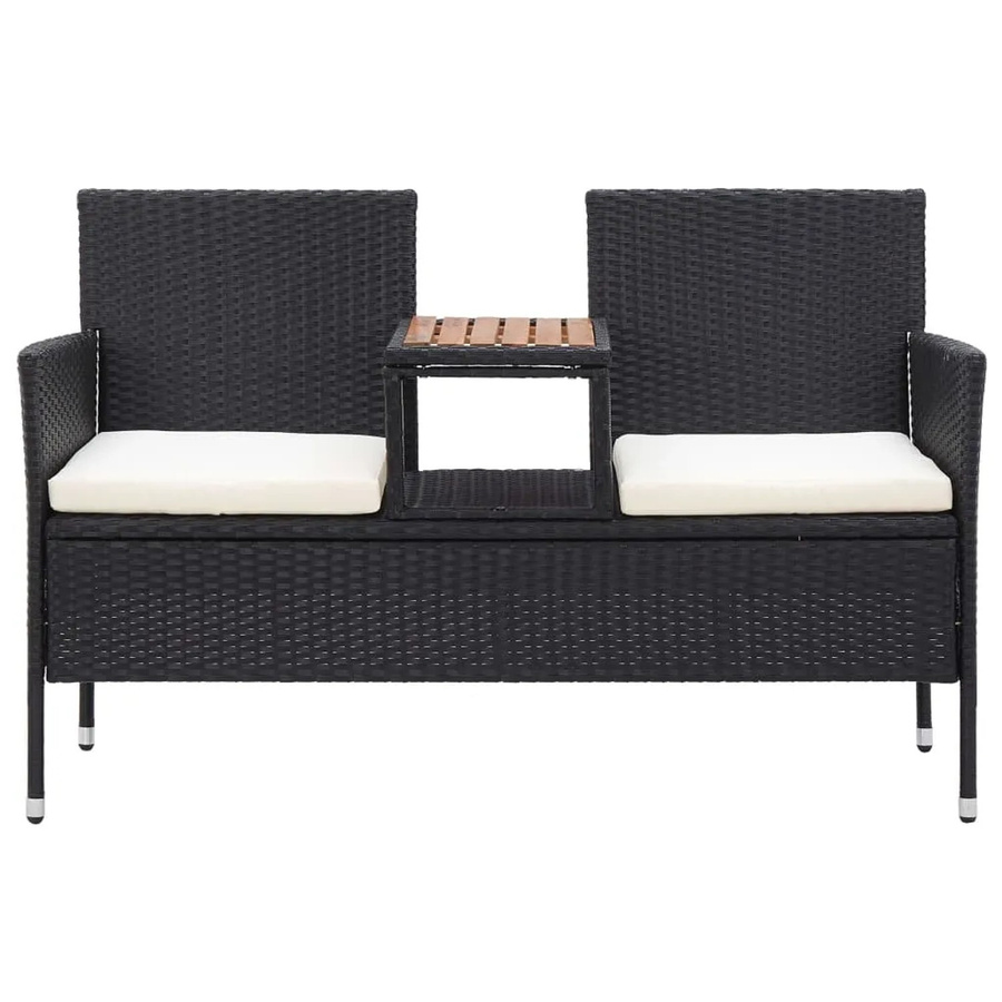 vidaXL Gartenbank mit Teetisch aus Akazienholz und Polyrattan in Schwarz für Garten und Terrasse, Breite: 143 cm - Bild 2