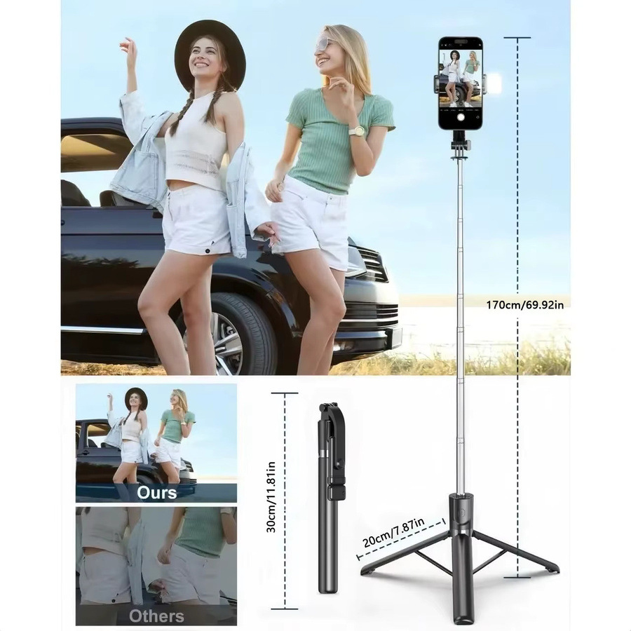 Drahtloser Selfie Stick und Smartphone Stativ, ausziehbar und faltbar, Farbe: Weiß - Bild 1