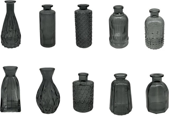 Relaxdays Dekovasen aus Glas im Vintage-Look, 10er Set, Grau, Höhe: 10 cm bis 14,7 cm, Durchmesser: 5 cm bis 8 cm - Bild 1