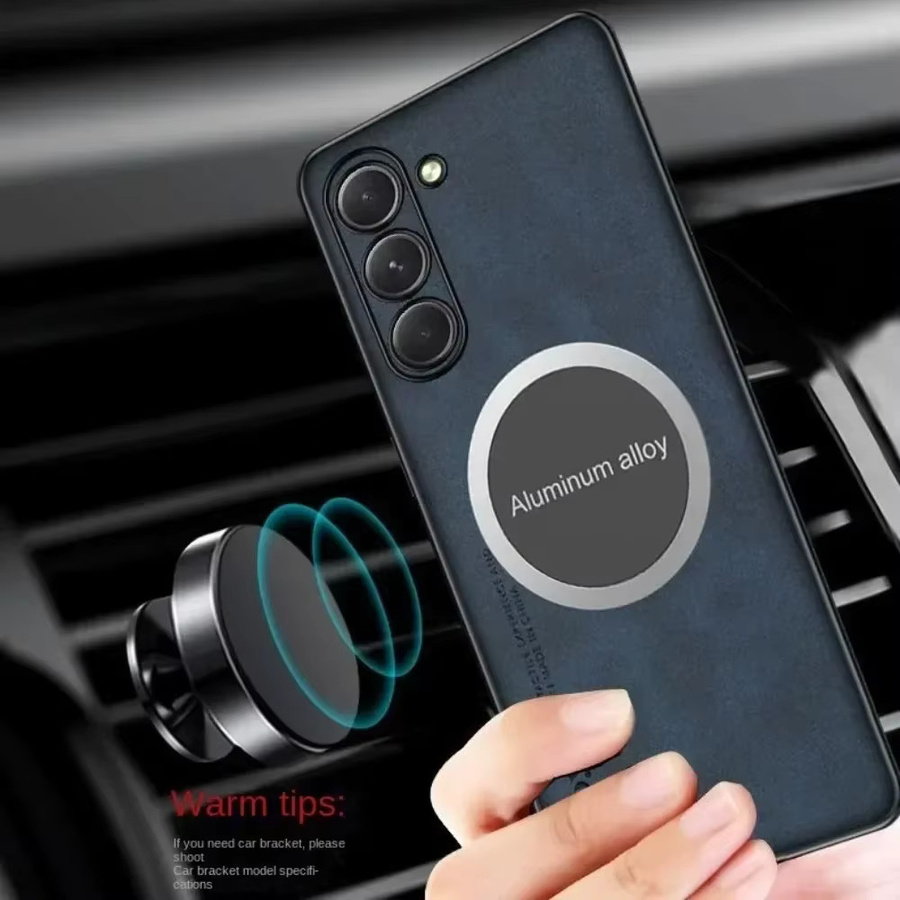 Samsung Business Retro Handyhülle aus Lammfell und Leder mit Magnet-Autohalterung für Samsung M56 A56 A55 und weitere Modelle in Grau - Bild 2