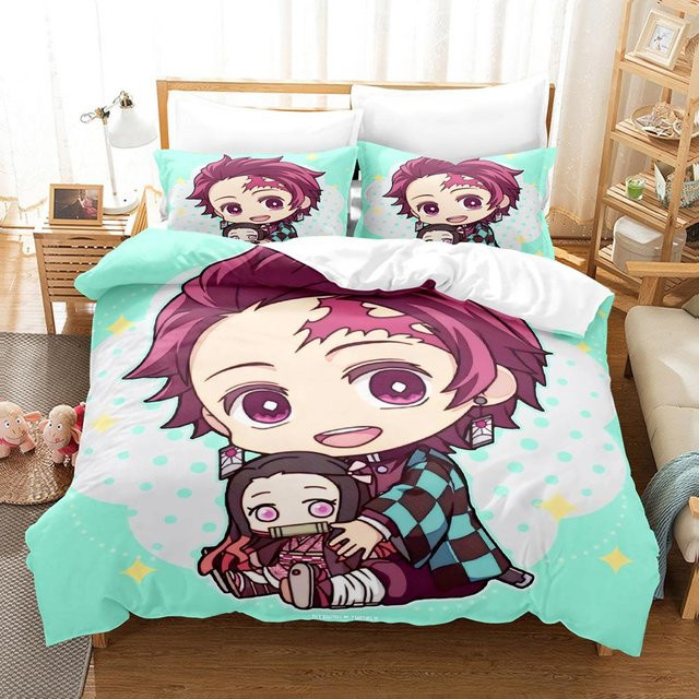 Wucifang Bags Nezuko Kamado Bettwäscheset Demon Slayer Anime Design, Farbe: Türkis, B/H: 70 x 133 cm - Bild 1