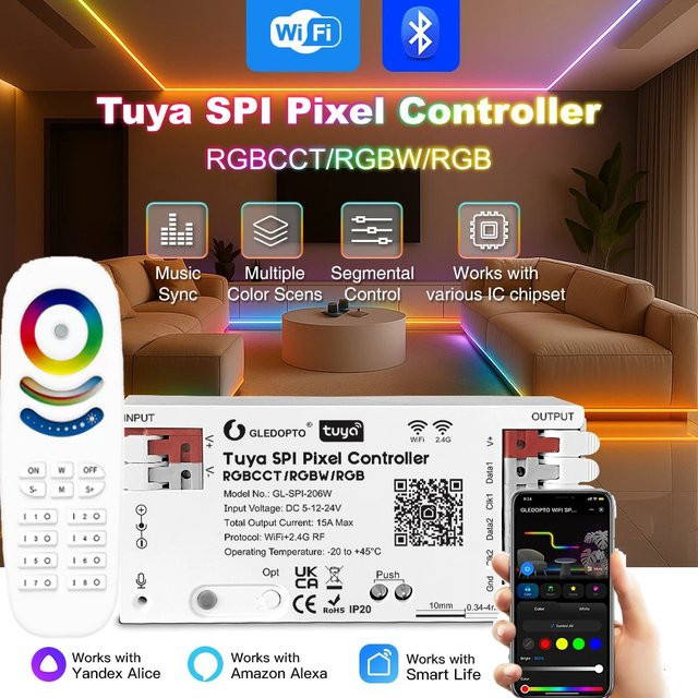 GLEDOPTO Tuya Smart Wifi SPI LED Controller für digitale Pixel Streifen Licht (WS2811, TM1814B, TM1934A, SK6812, WS2801, WS2805, UCS2904B) - Bild 1