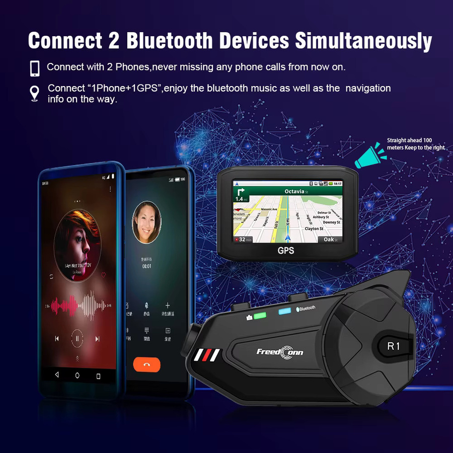 Freedconn R1Plus Bluetooth Motorrad Intercom Helm Headset mit Wifi APP Unterstützung und Lautsprecher Kopfhörern in Schwarz - Bild 2