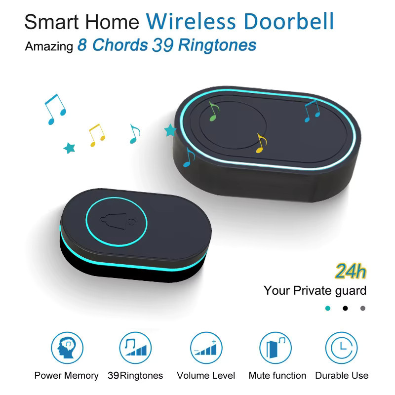 Earykong Drahtlose Smart Home Türklingel in Schwarz, Wasserdichter IP67 Außenknopf mit LED-Blitz und Sicherheitsalarm - Bild 2