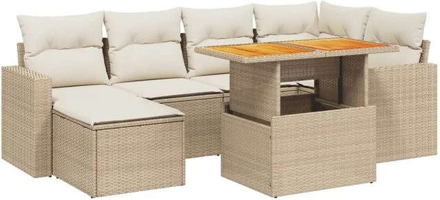 vidaXL 11-tlg Garten-Sofagarnitur aus Poly-Rattan und Akazienholz in Beige mit Kissen - Bild 1