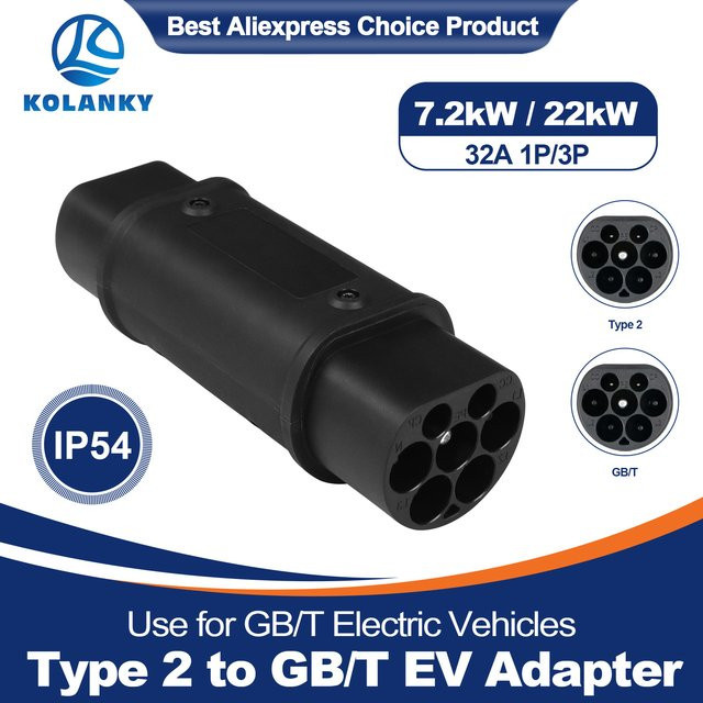 Kolanky EV-Adapter Typ 2 auf GBT Elektrofahrzeug-Ladeadapter für AC-Ladegeräte, 32A, 22kW, Schwarz - Bild 1