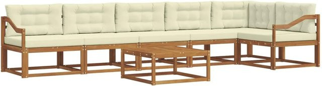 vidaXL Outdoor-Sofagarnitur aus Akazienholz in L-Form mit 7-teiligem Set, Farbe: Braun und Beige - Bild 1