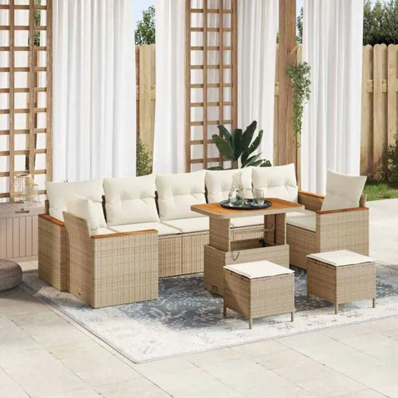 vidaXL Garten-Sofa-Set aus Polyrattan in Beige, modernes Loungemöbel-Set mit Akazie und Stahl, B/T/H: 90 x 55 x 71 cm - Bild 1