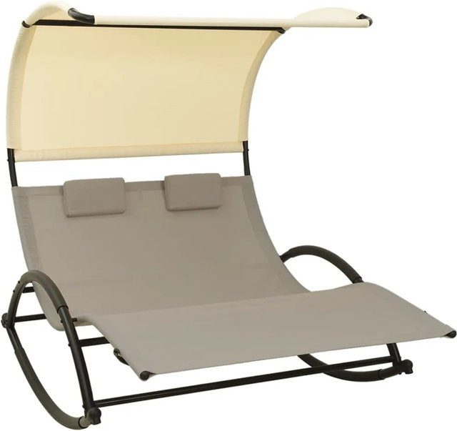 Furnicato Doppel-Sonnenliege mit Sonnendach aus Textilene in Taupe und Creme, B/T/H: 180 x 170 x 139 cm - Bild 1