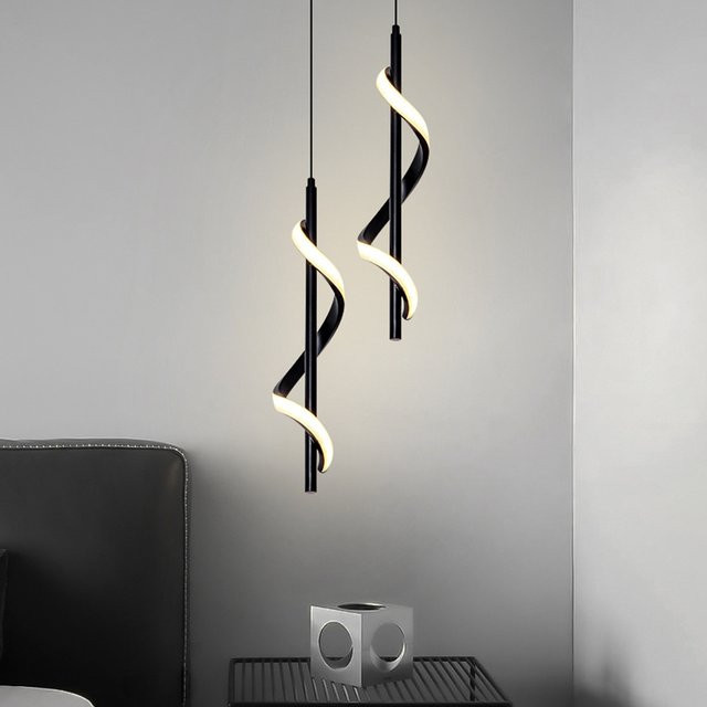 SUNMEIYI LED-Pendelleuchte in Schwarz, moderne Spiral-Neon-Flex Hängelampe für Küche, Wohnzimmer und Esszimmer - Bild 1