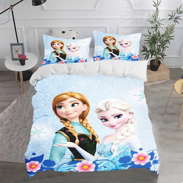 Paslu Bettwäsche-Set Eiskönigin Elsa und Anna mit Cartoon-Design, Blau, 3-teilig, B: 264 cm, H: 228 cm - Bild 1