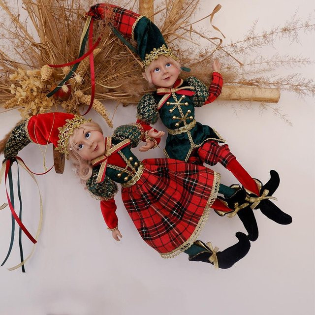 2er-Set ABXMAS Weihnachts-Elfen Plüschfiguren als bunte Anhänger für den Weihnachtsbaum und zur Dekoration - Bild 1