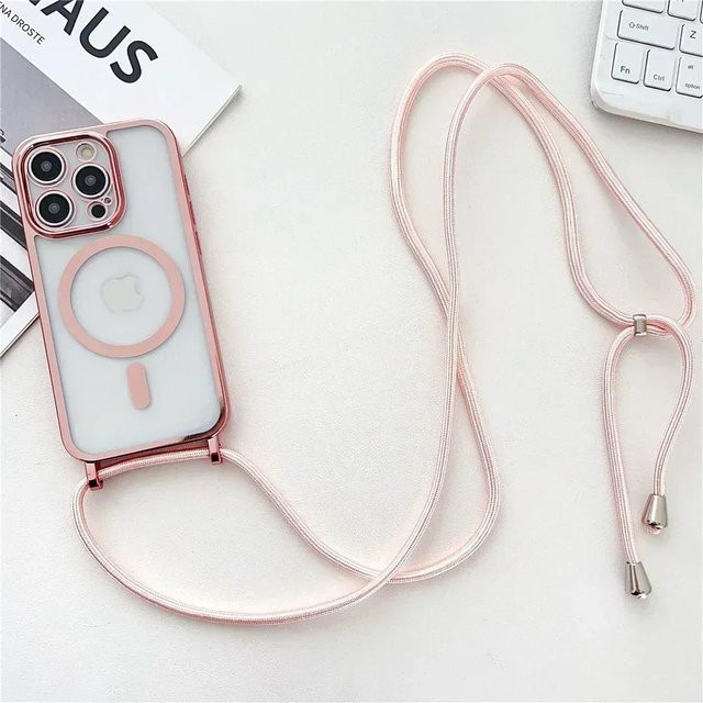 Yiran Bag Crossbody Lanyard Klare iPhone Hülle mit MagSafe Magnet und Halskette Kordel in Transparent und Pink für iPhone 16 15 14 13 12 Pro Max - Bild 1