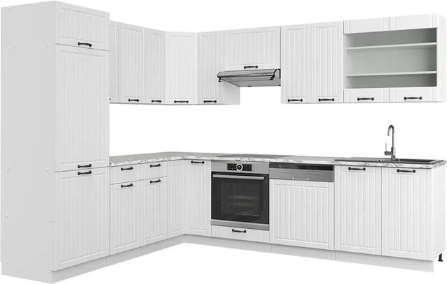 Vicco Fame-Line Eckküche in Weiß im Landhausstil mit Marmor-Optik, B/T/H: 227 x 287 cm - Bild 1