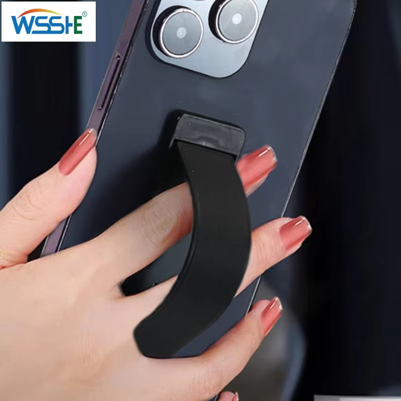 WSSHE Handy Ständer Handgelenk Band mit Finger Grip und Push-Back Aufkleber in Schwarz für Xiaomi, Samsung und iPhone - Bild 2