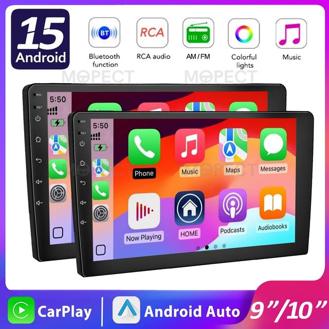 MOPECT Android Auto Autoradio mit Wireless CarPlay, 4+64G Multimedia Player mit GPS und WiFi, Schwarz - Bild 1