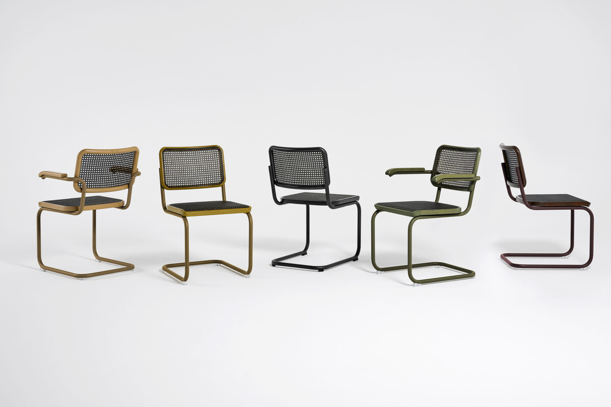 Thonet S 64 V Freischwinger mit Cantilever-Gestell in Dark Melange und Eiche - Bild 3