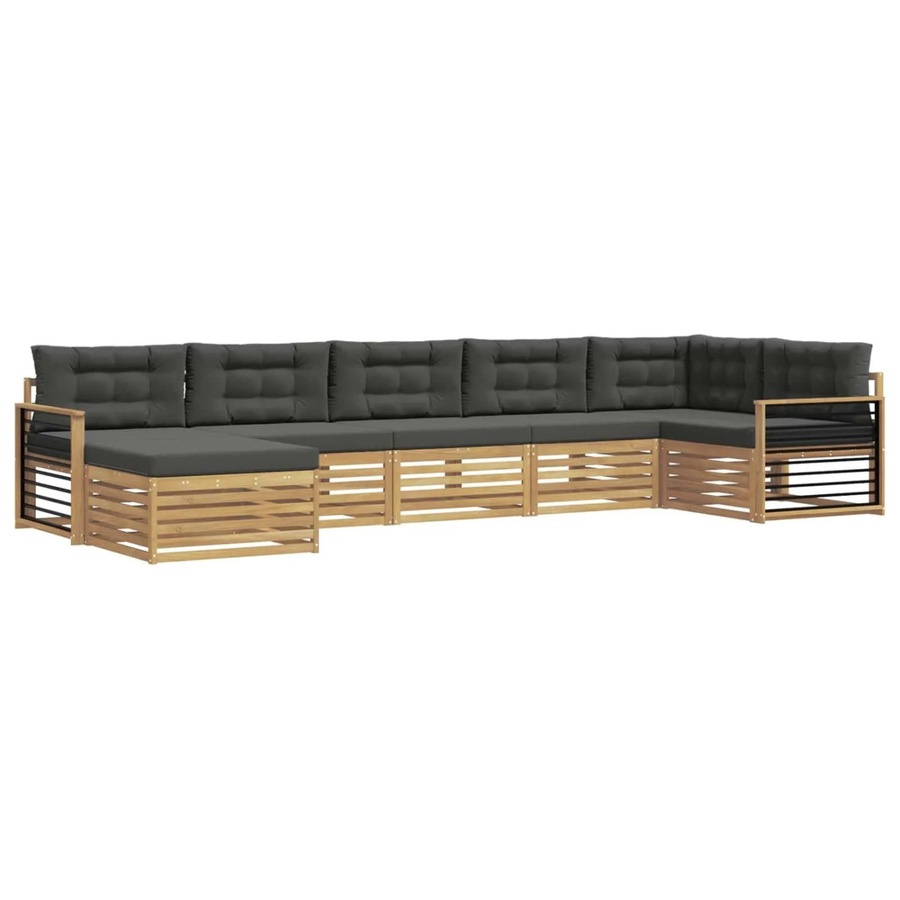 vidaXL Outdoor-Sofagarnitur L-Form aus massivem Akazienholz mit 7 Kissen in Anthrazit und Weiß - Bild 2