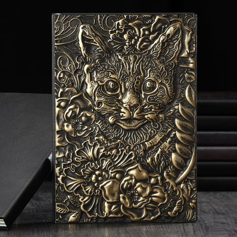 Bview Art Notizbuch A5 mit Kattenmotiv aus Kunstleder in Türkis, Hardcover, liniertes Tagebuch für Erwachsene - Bild 1