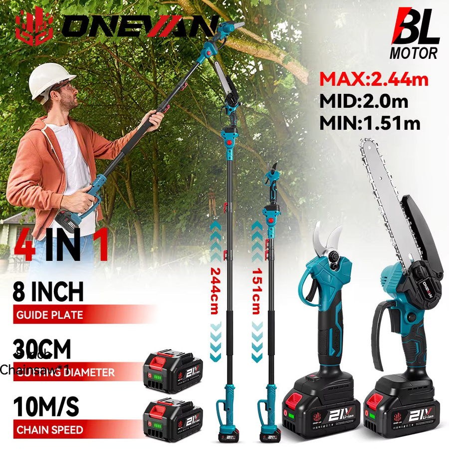 ONEVAN 4-in-1 Teleskop-Elektrokettensäge und Astschere mit bürstenlosem Motor, kompatibel mit Makita 18V LXT Akku, Blau - Bild 2