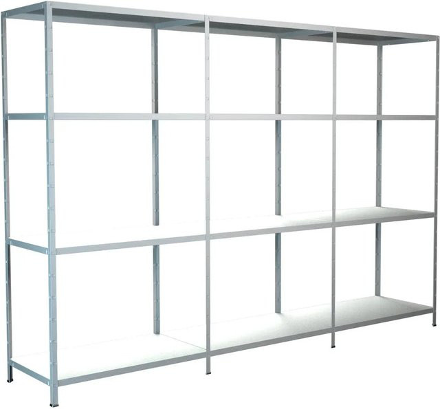Schulte Regalwelt Grundregal mit 2 Anbauregalen aus Metall in Weiß, 12 Fachböden, B/T/H: 360 x 35 x 180 cm - Bild 1