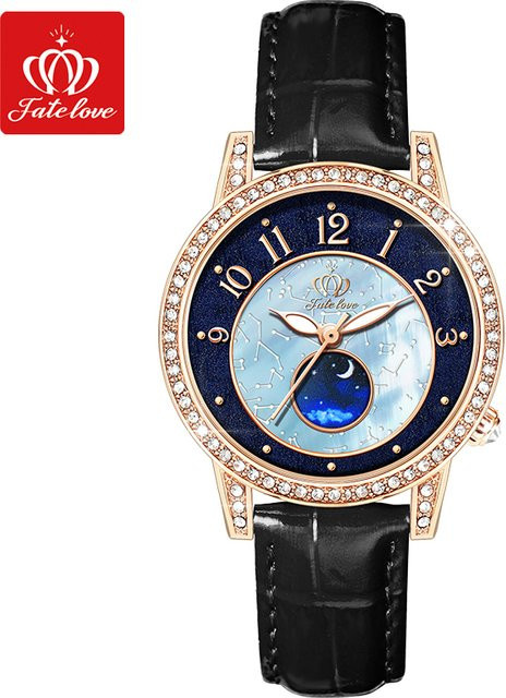 Armbanduhr Quarz, Leder, Roségold, Damen, wasserdicht - Bild 1
