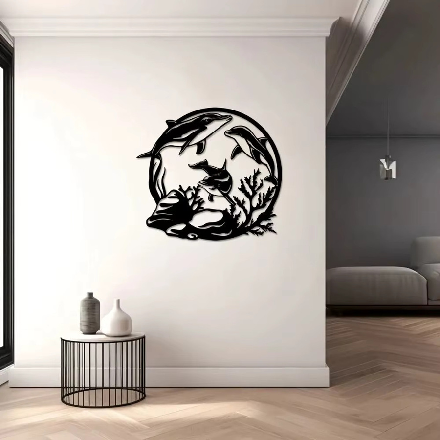 CIFBUY Delfin Metall-Wandkunst in Schwarz als moderne nautische Hängedekoration - Bild 5