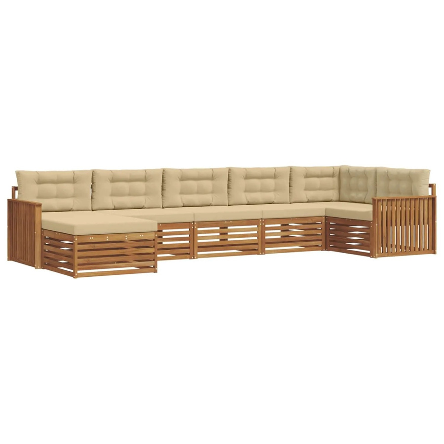 vidaXL Sofagarnitur 7-teilig aus Massivholz Akazie in Natur und Beige mit L-Form und Latten-Design - Bild 2