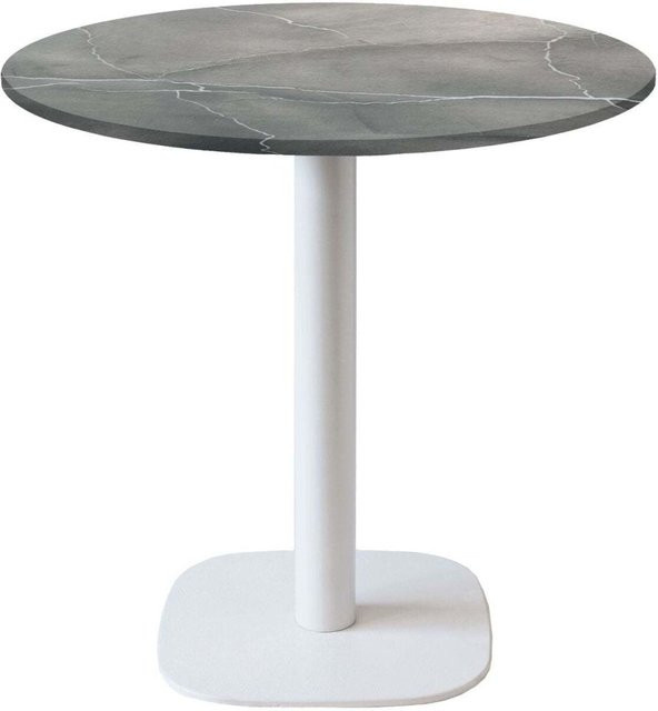 RestooTab Tisch Round runder Bistrotisch mit Stein-Dekor und weißem Gestell, Farbe Grau/Blau/Marmoriert, H: 75 cm, Ø: 70 cm - Bild 1