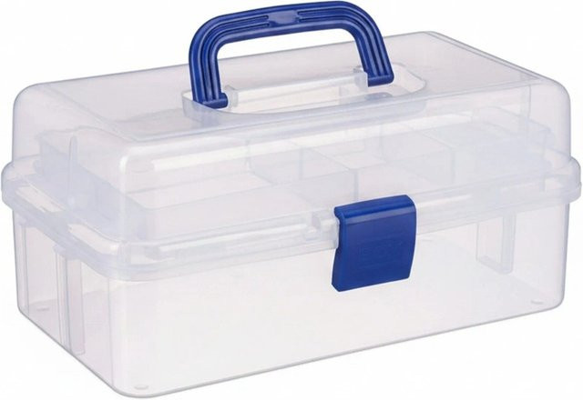 Relaxdays Aufbewahrungsbox aus Kunststoff in Blau und Transparent, ausziehbar, B/T/H: 33 x 14 x 19,5 cm - Bild 1