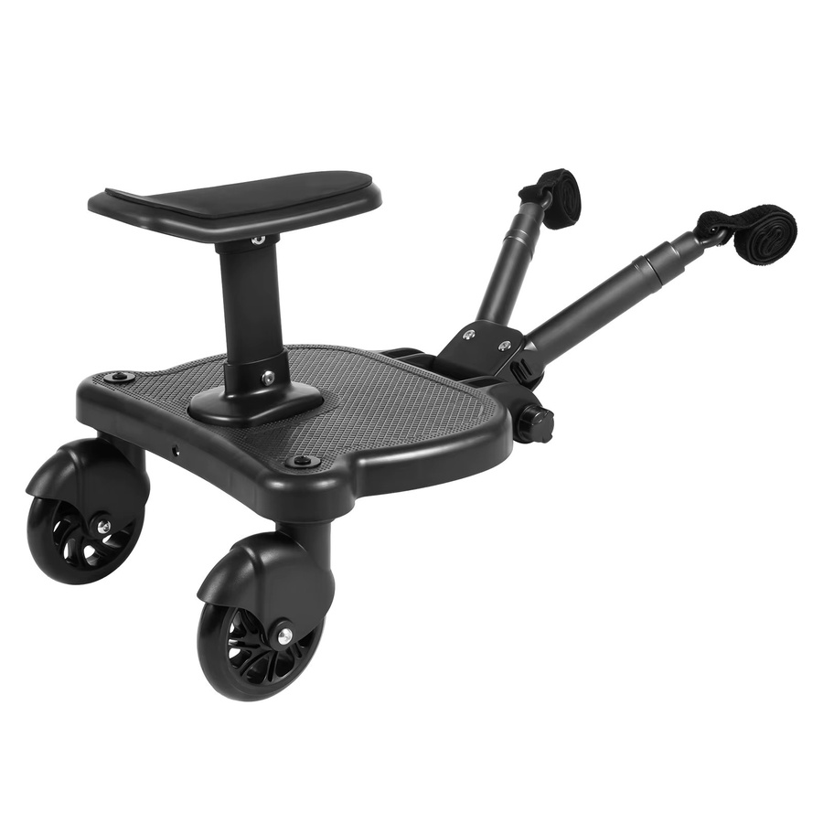 Universal Kinderwagen-Trittbrett aus umweltfreundlichem PP mit Sitz und Selbstklebeband Adapter, Schwarz, B/T/H: 55 x 33 x 36 cm - Bild 3