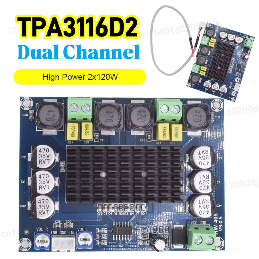 Alloet XH-M543 Klasse D Stereo Digital-Audio-Verstärkermodul TPA3116 Zweikanal 120W+120W Blau - Bild 2
